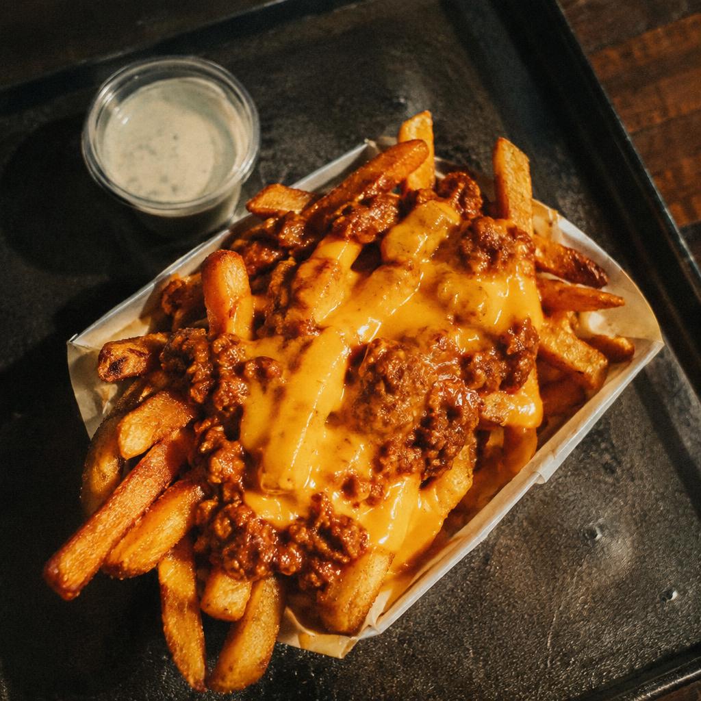 Chili cheese fries cooked in beef tallow